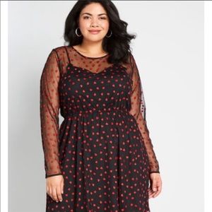Mod cloth black dress with red Hearts